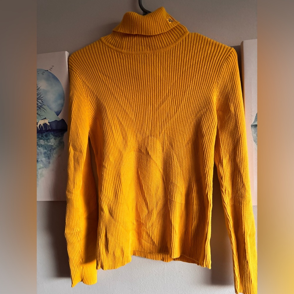 Ralph Lauren Ribbed Turtleneck 100% Cotton Yellow Sweater -Small